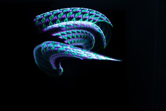 Purple and teal long-exposure light painting