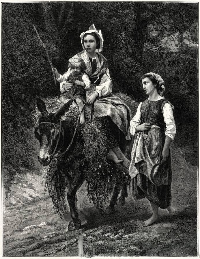 Historical image of an Italian family on farmland
