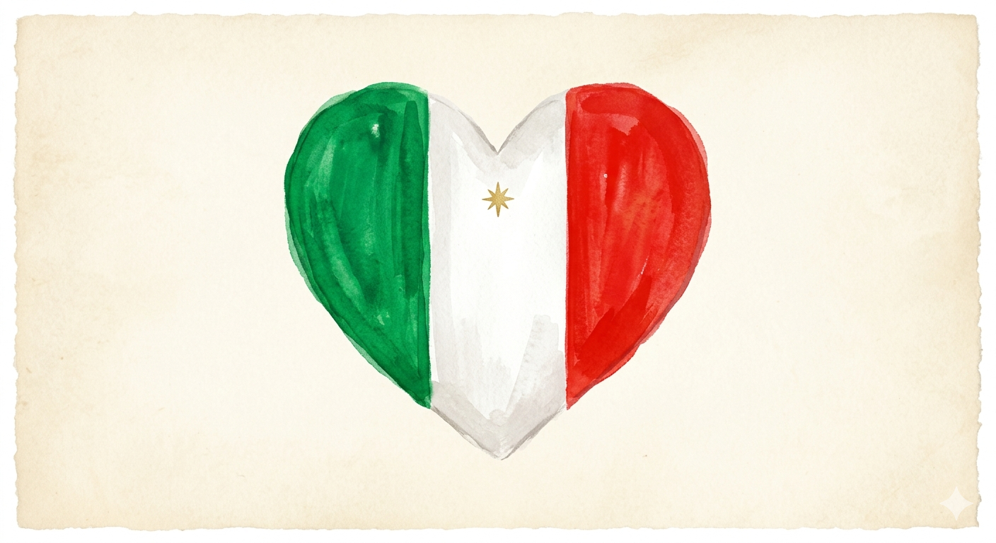 Watercolor heart in the colors of the Italian flag