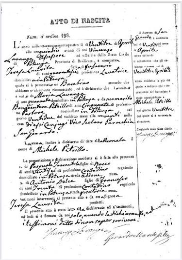 Historical Italian vital record with handwritten script